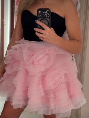 Nova Luxe Nwt Black Bustier Knit Pink Ruffledm Chiffon Tutu Rosie Prom Dress